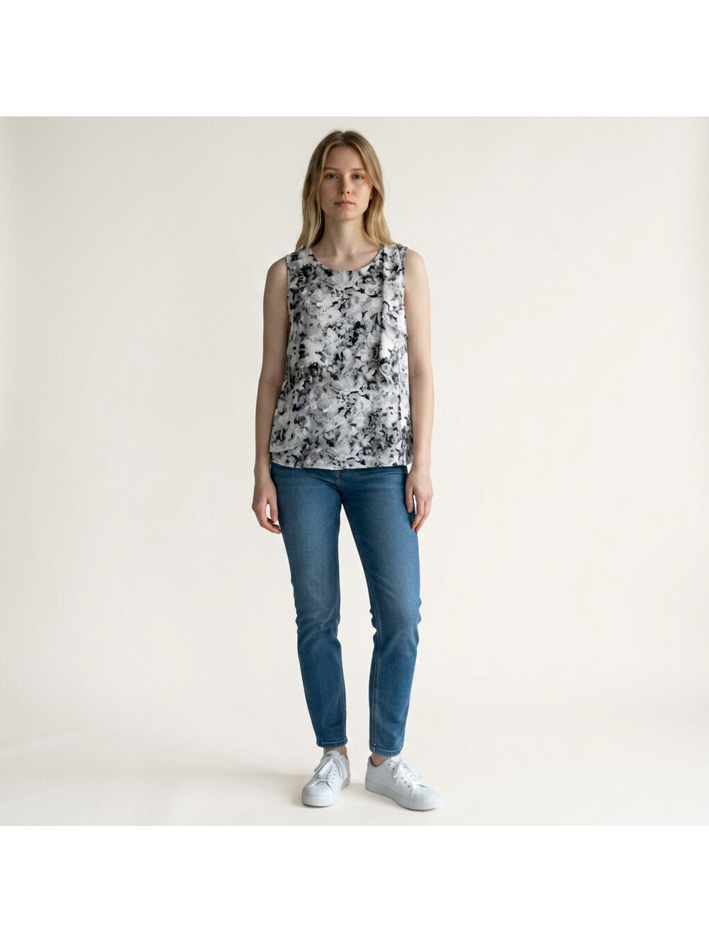 Apt. 9 Blouse Women L Large White Tie Dye Sleeveless Wide Strap Casual Pullover